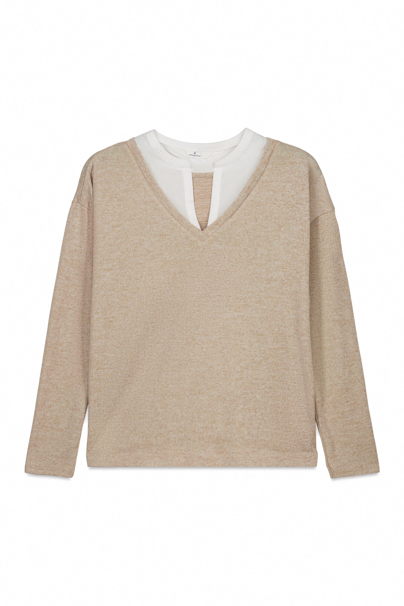 Springfield Playera manga larga escote en pico caf&eacute;