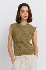 Springfield Top pointelle con volante kaki