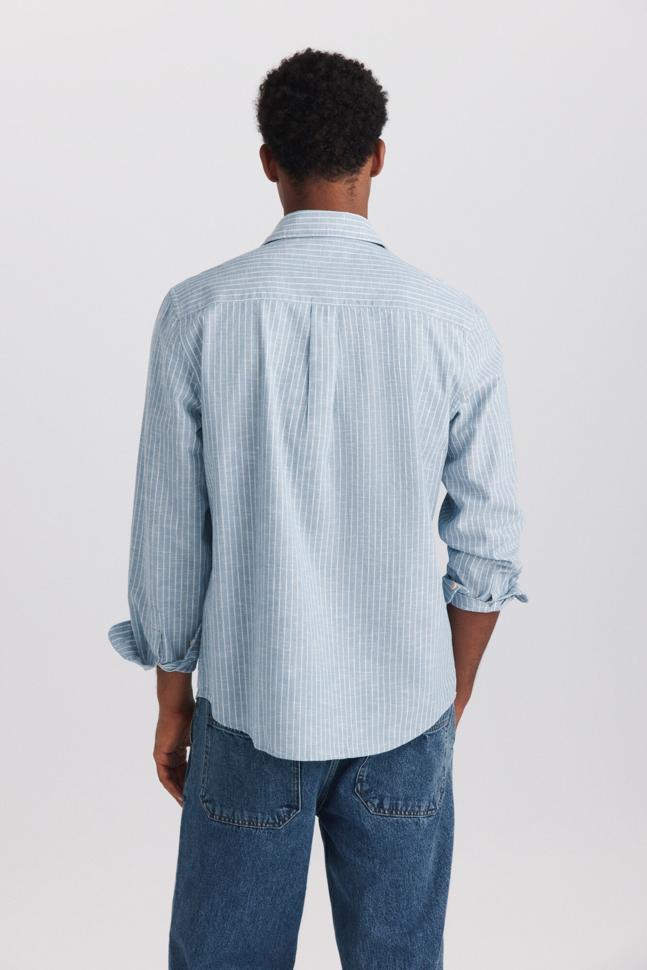 Springfield Camisa de lino a rayas azul
