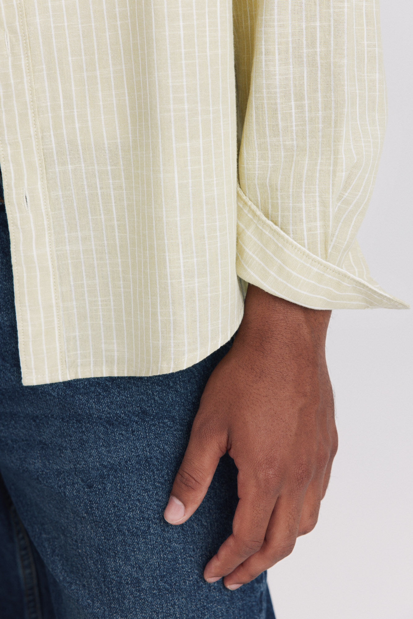 Springfield Camisa de lino a rayas kaki