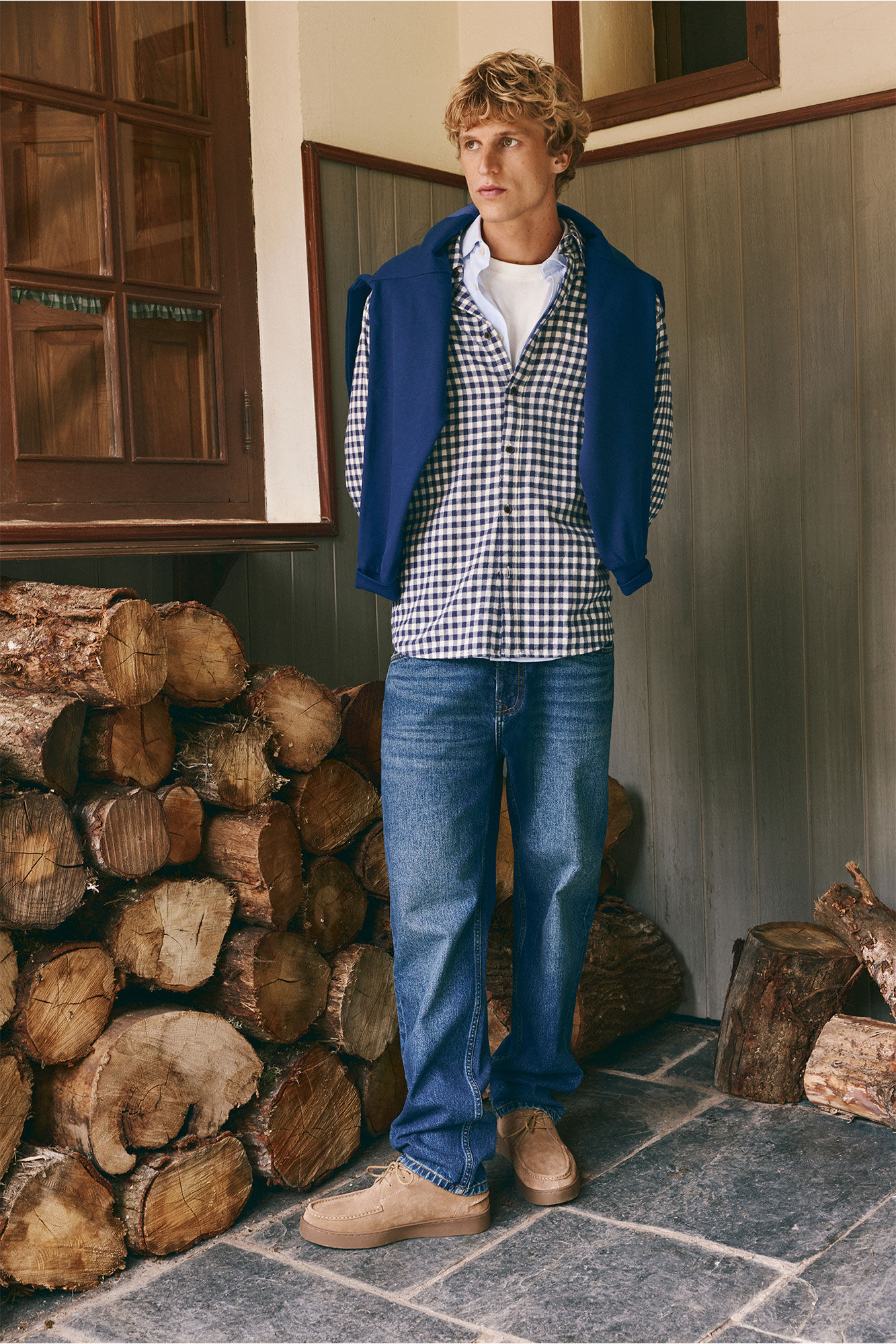 Springfield Camisa de franela estampado vichy azul