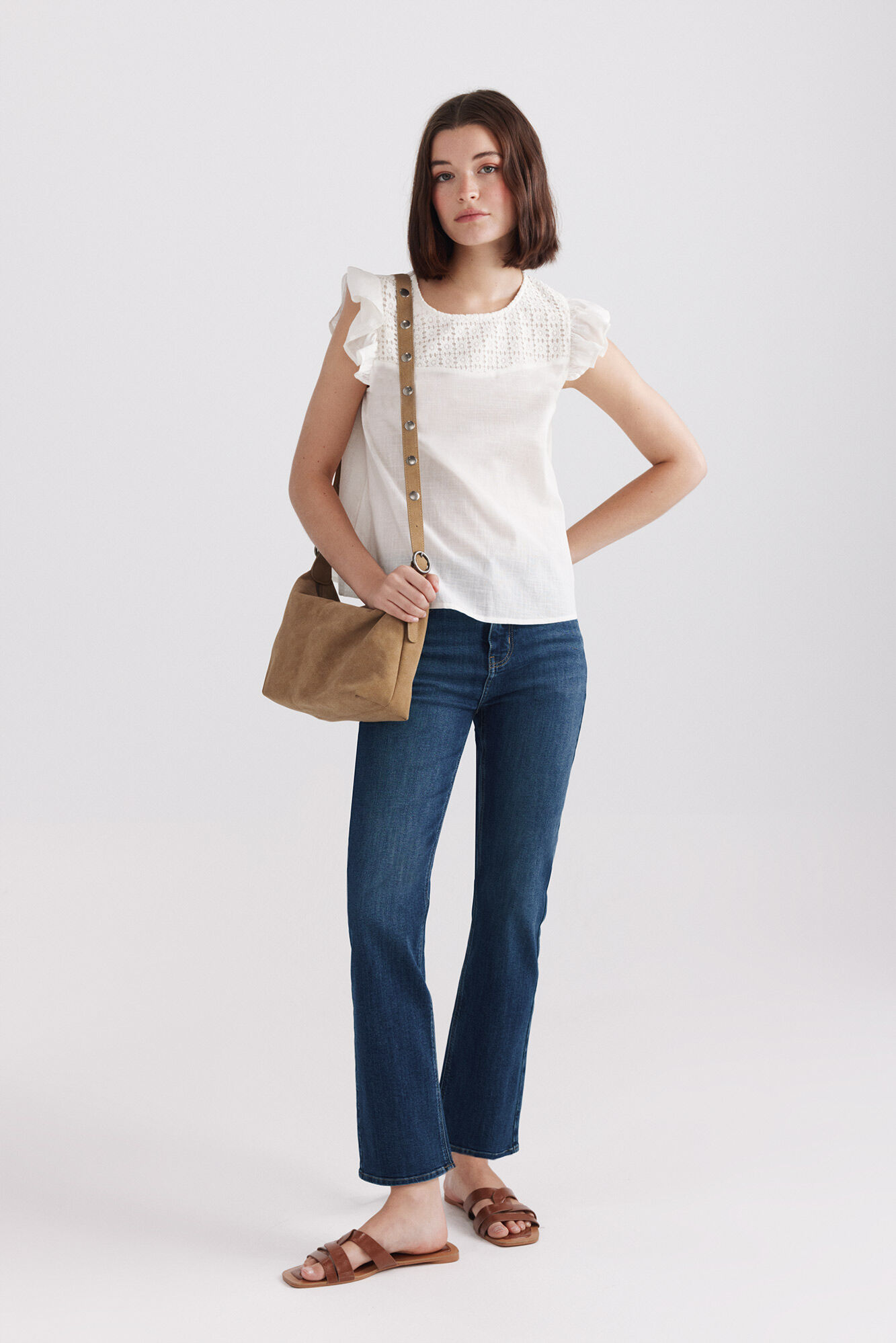 Springfield Blusa de crochet con volantes blanco