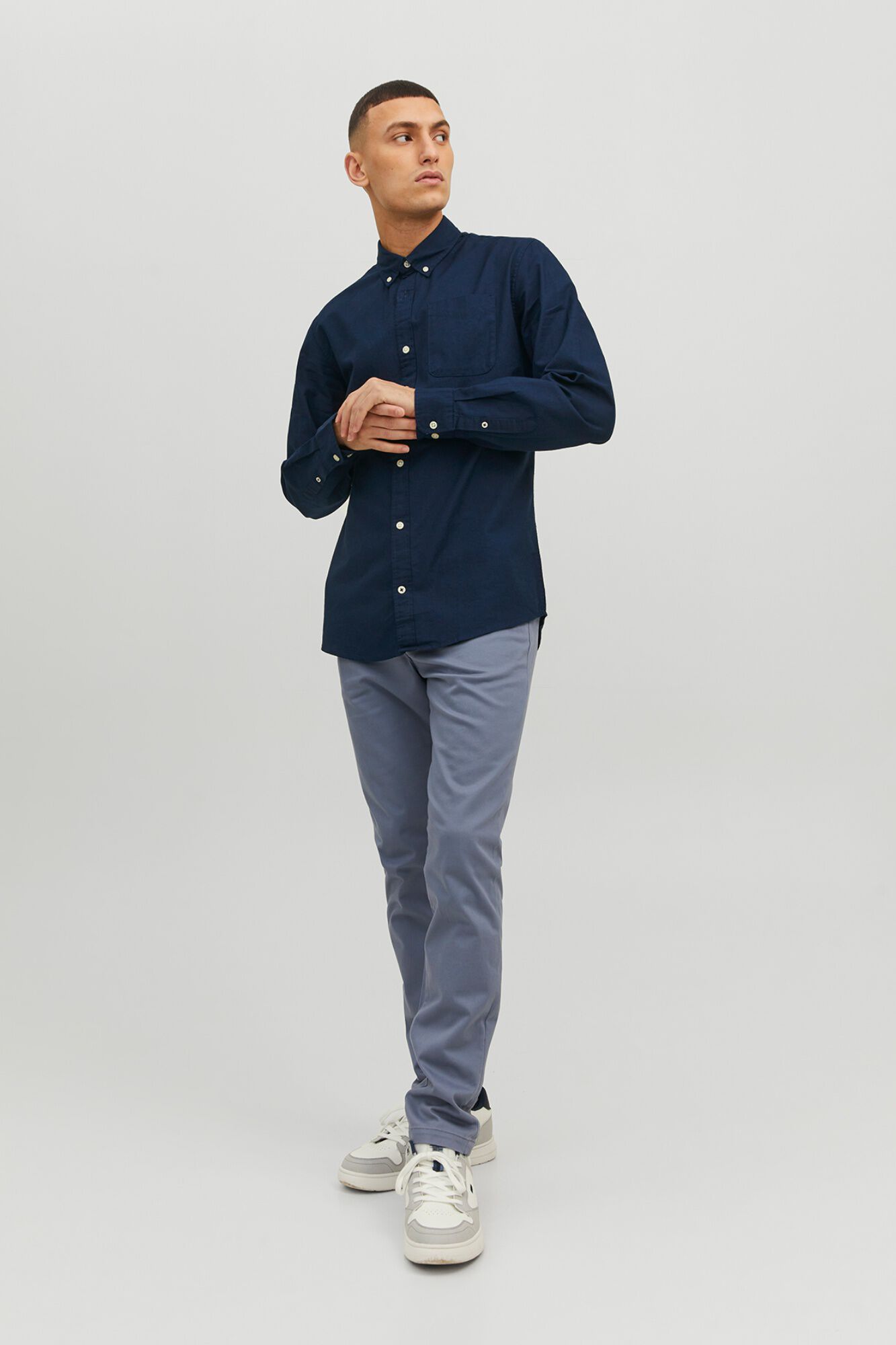 Jack & Jones Camisa oxford de algod&oacute;n marino
