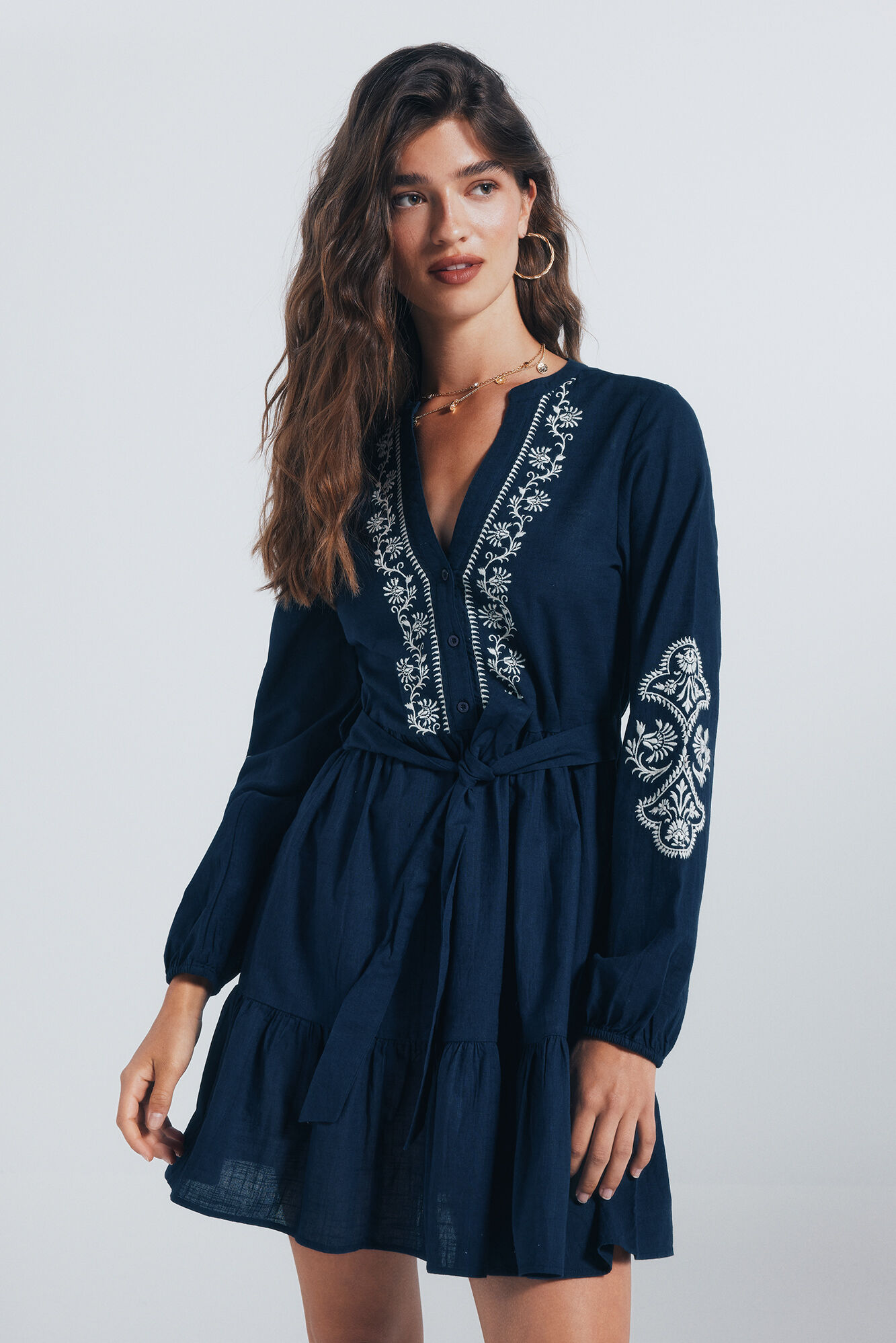 Springfield Vestido corto camisero bordados azulado