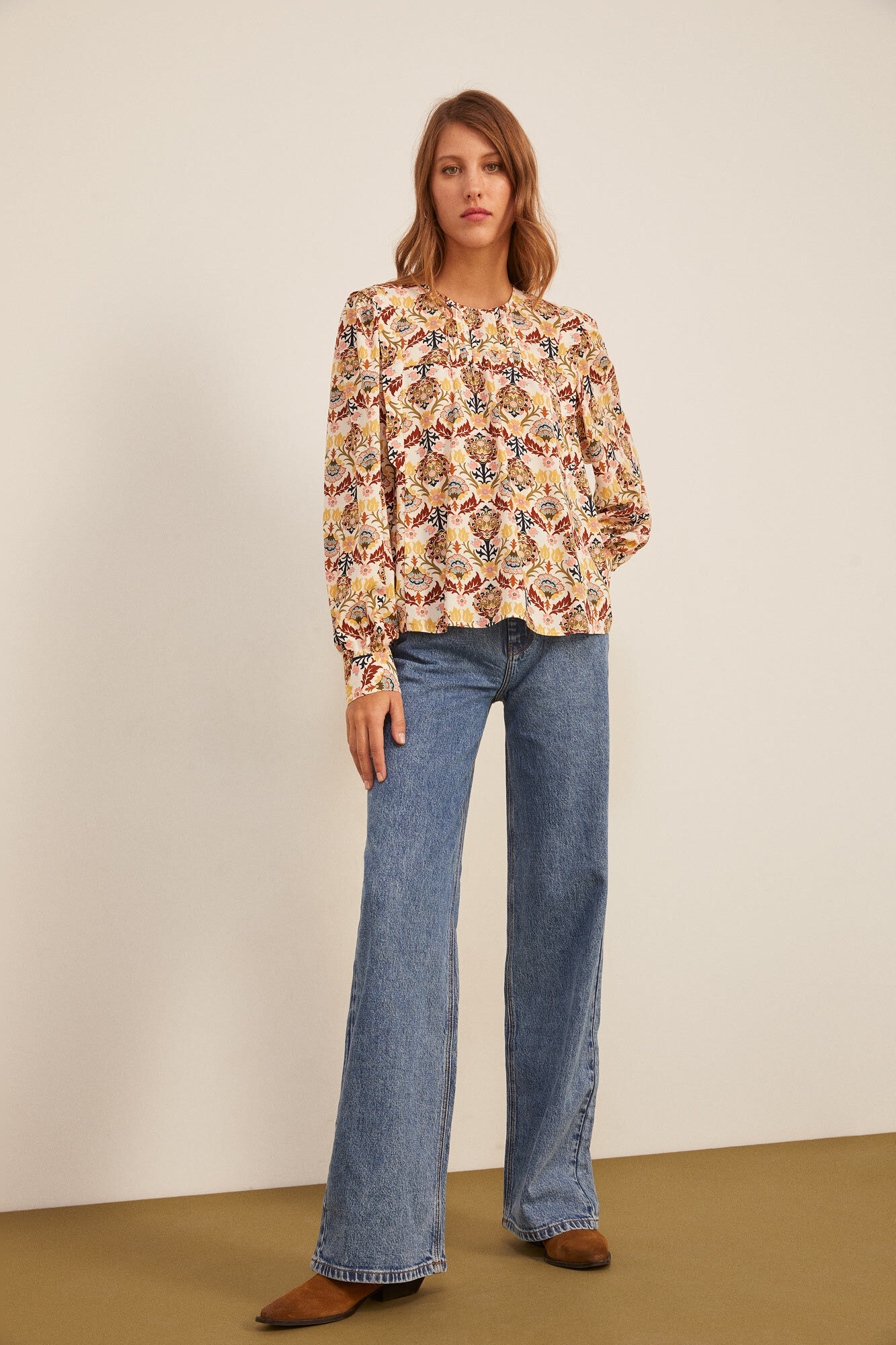 Springfield Blusa Estampada Volumen beige