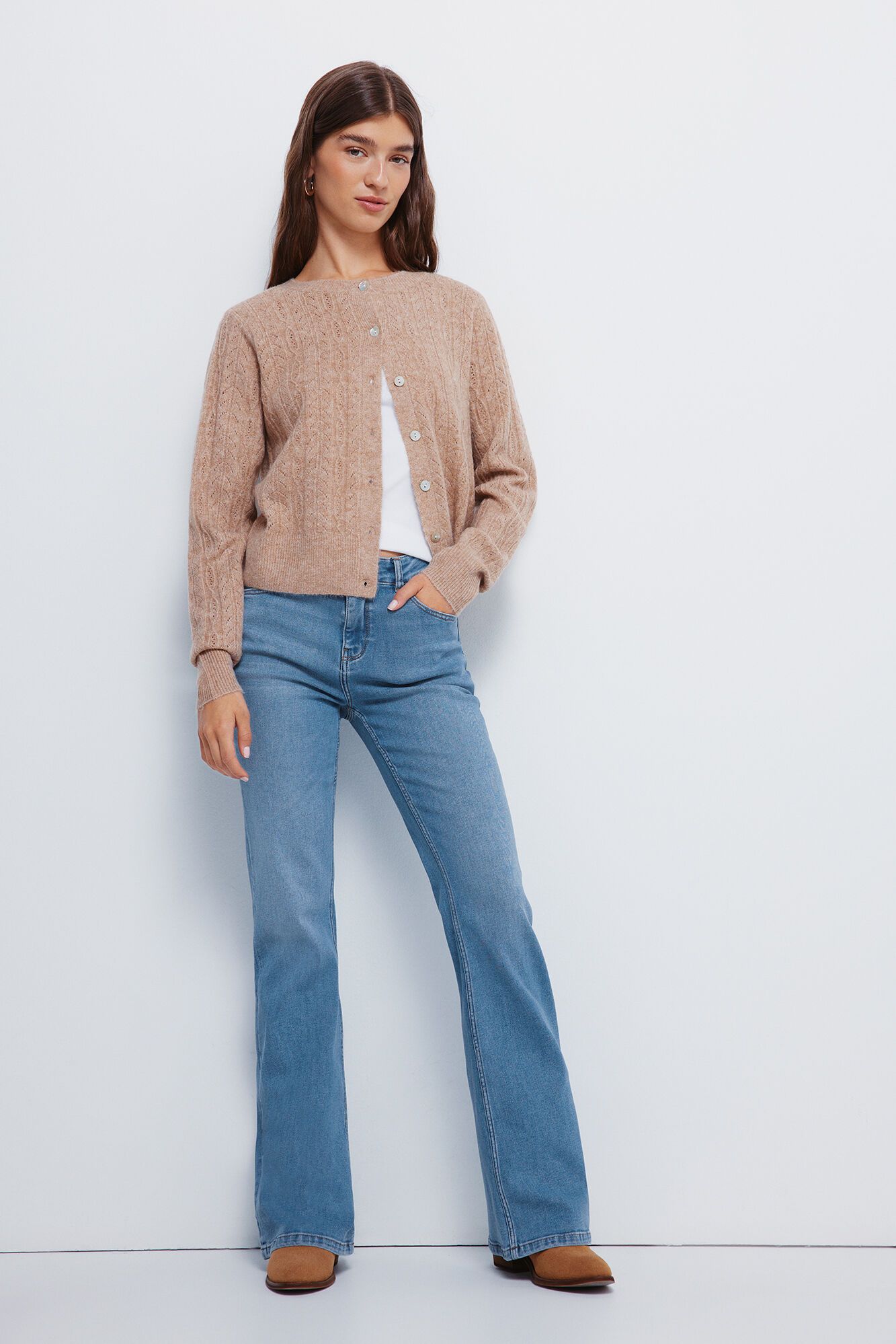 Springfield C&aacute;rdigan pointelle caf&eacute;