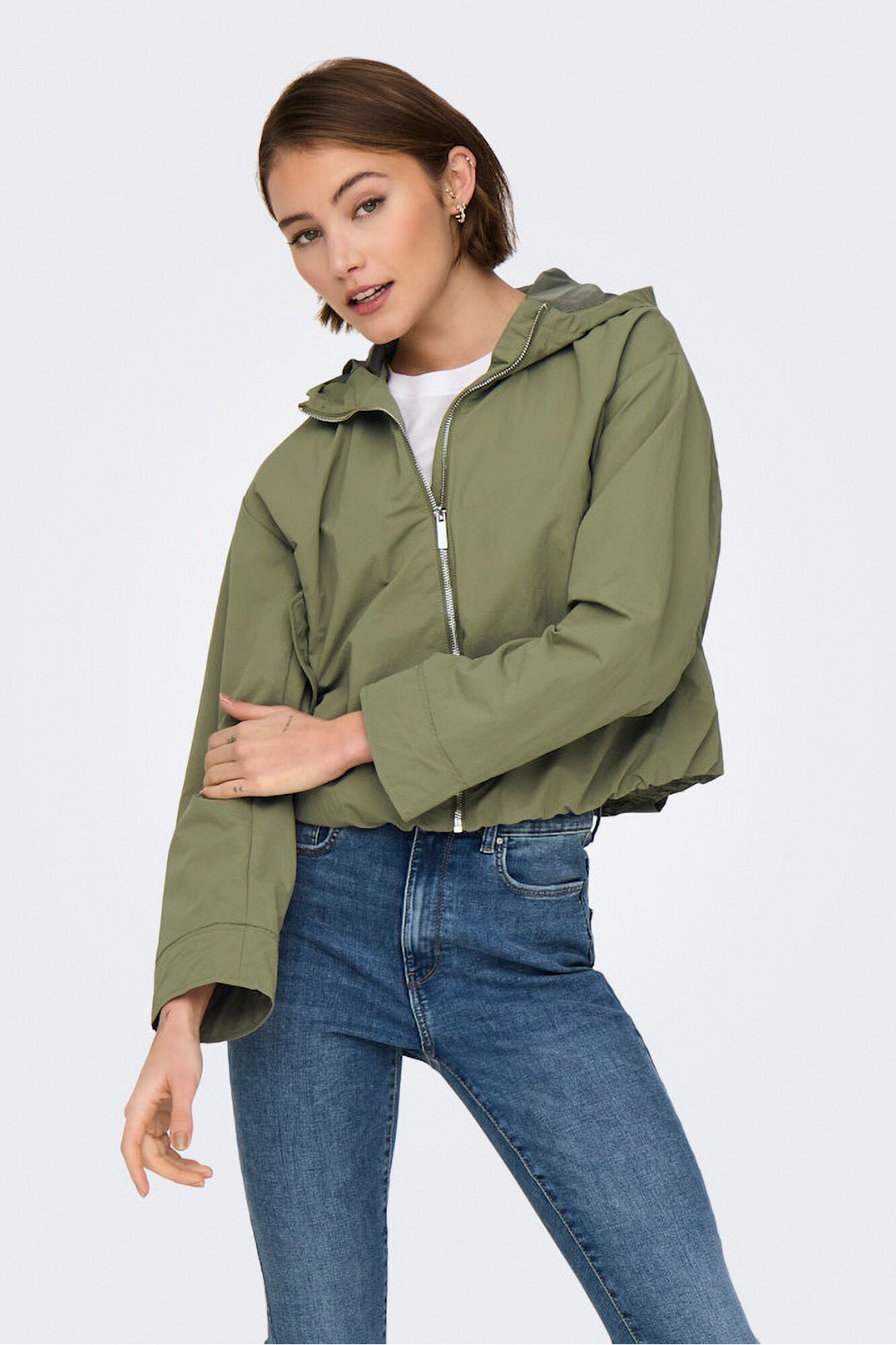 Only Chaqueta corta con capucha caf&eacute;