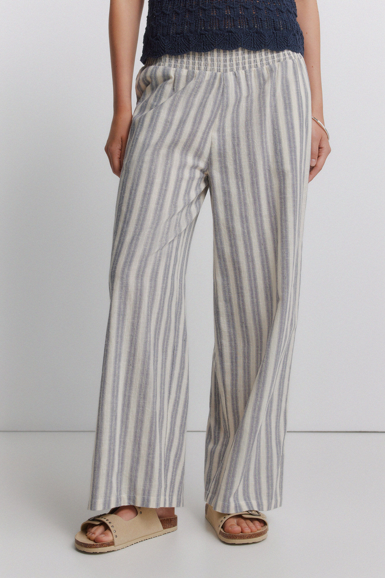Springfield Pantal&oacute;n ancho de rayas blanco
