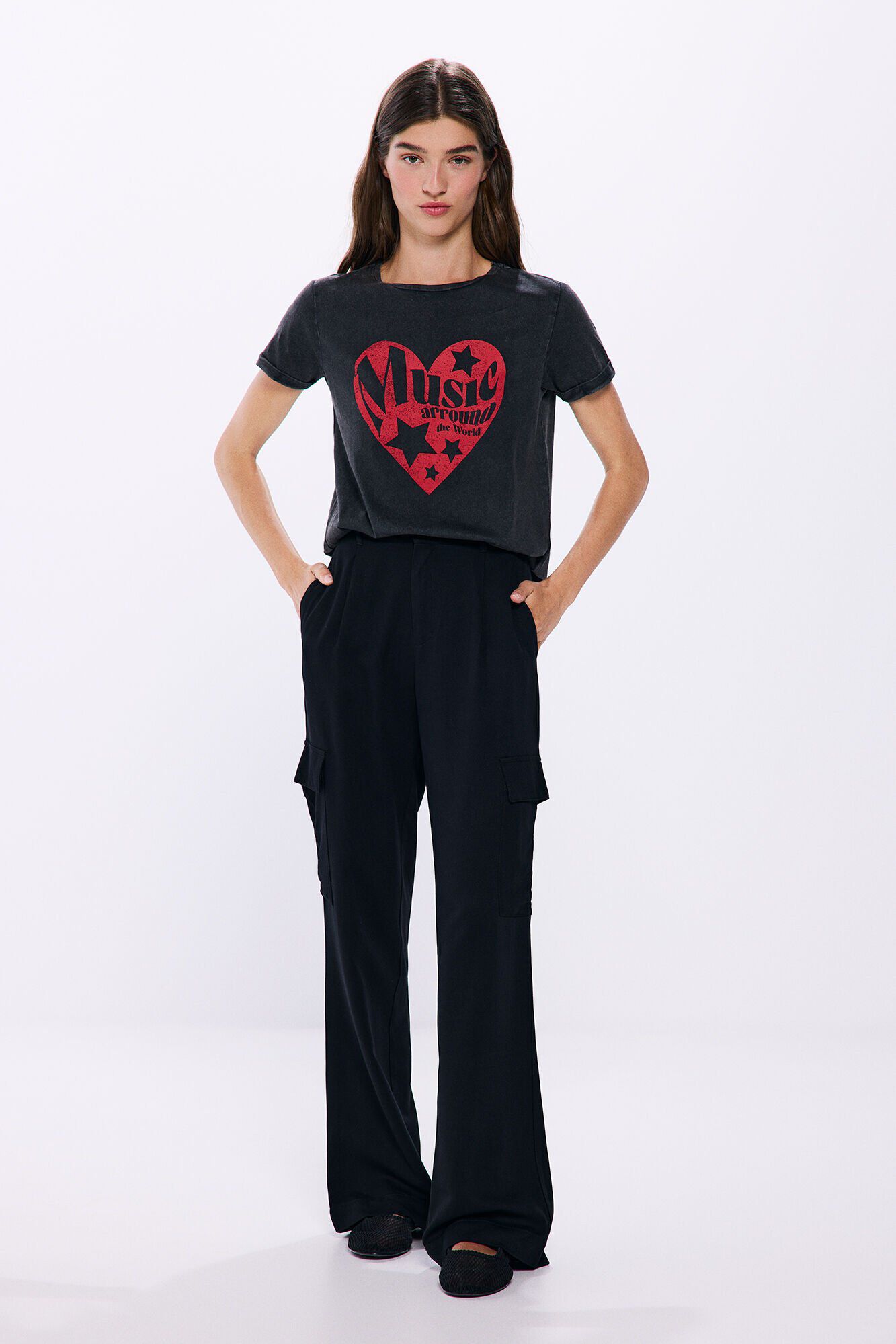 Springfield Playera gr&aacute;fica algod&oacute;n manga vuelta gris