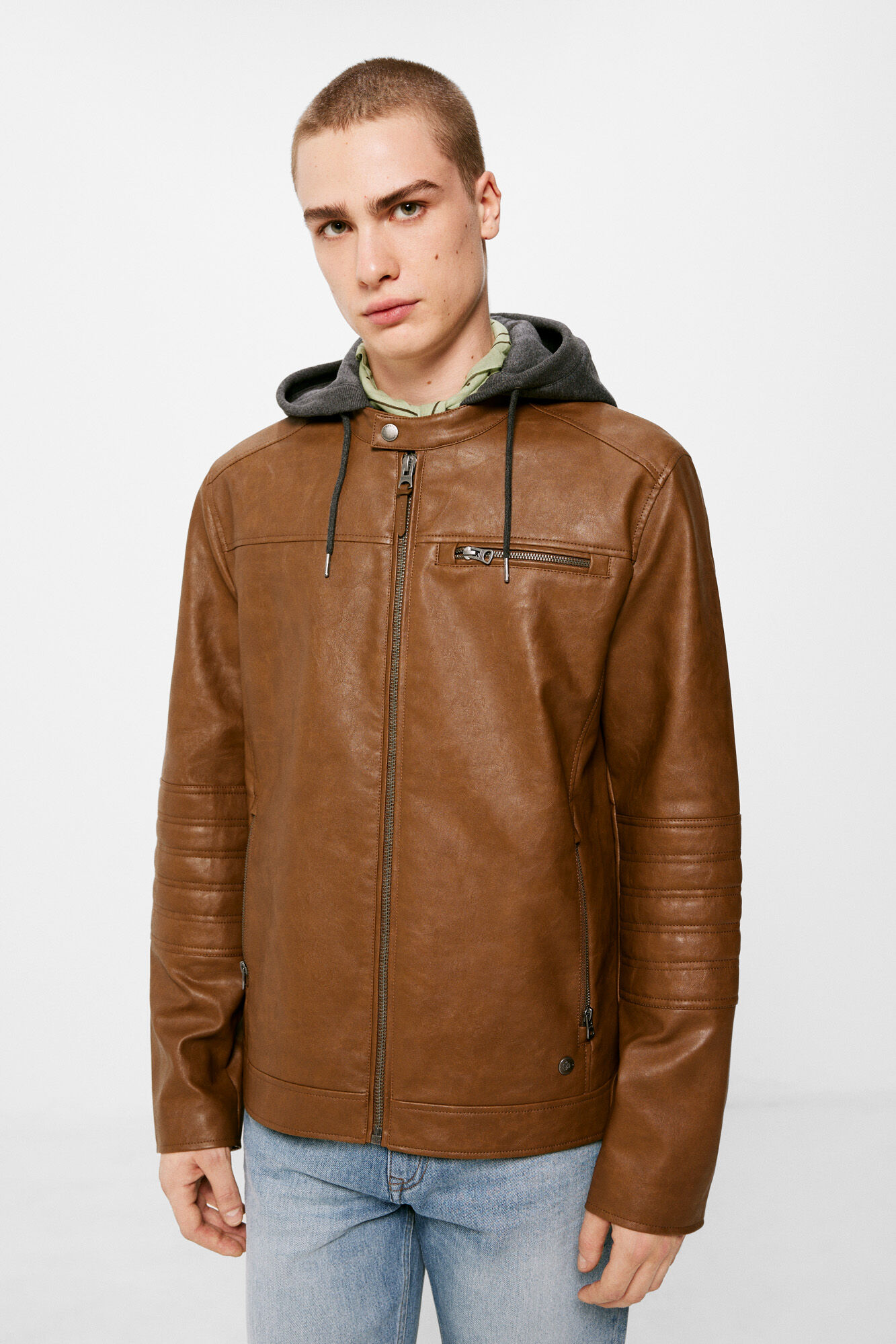 Chamarra efecto piel capucha Chamarras para hombre Springfield MX