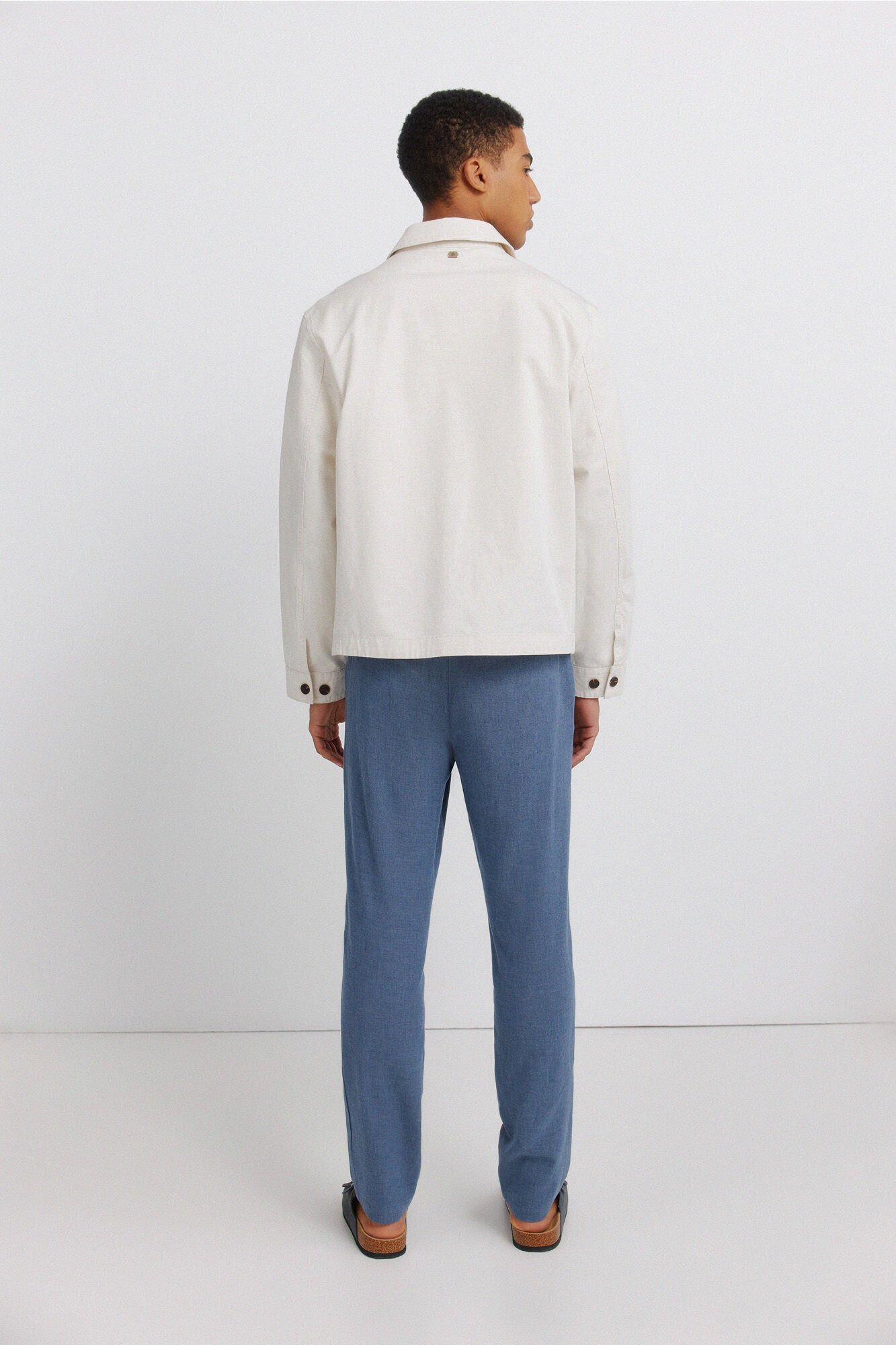 Springfield Pantal&oacute;n slim fit comfort de lino con estructura azul mezcla