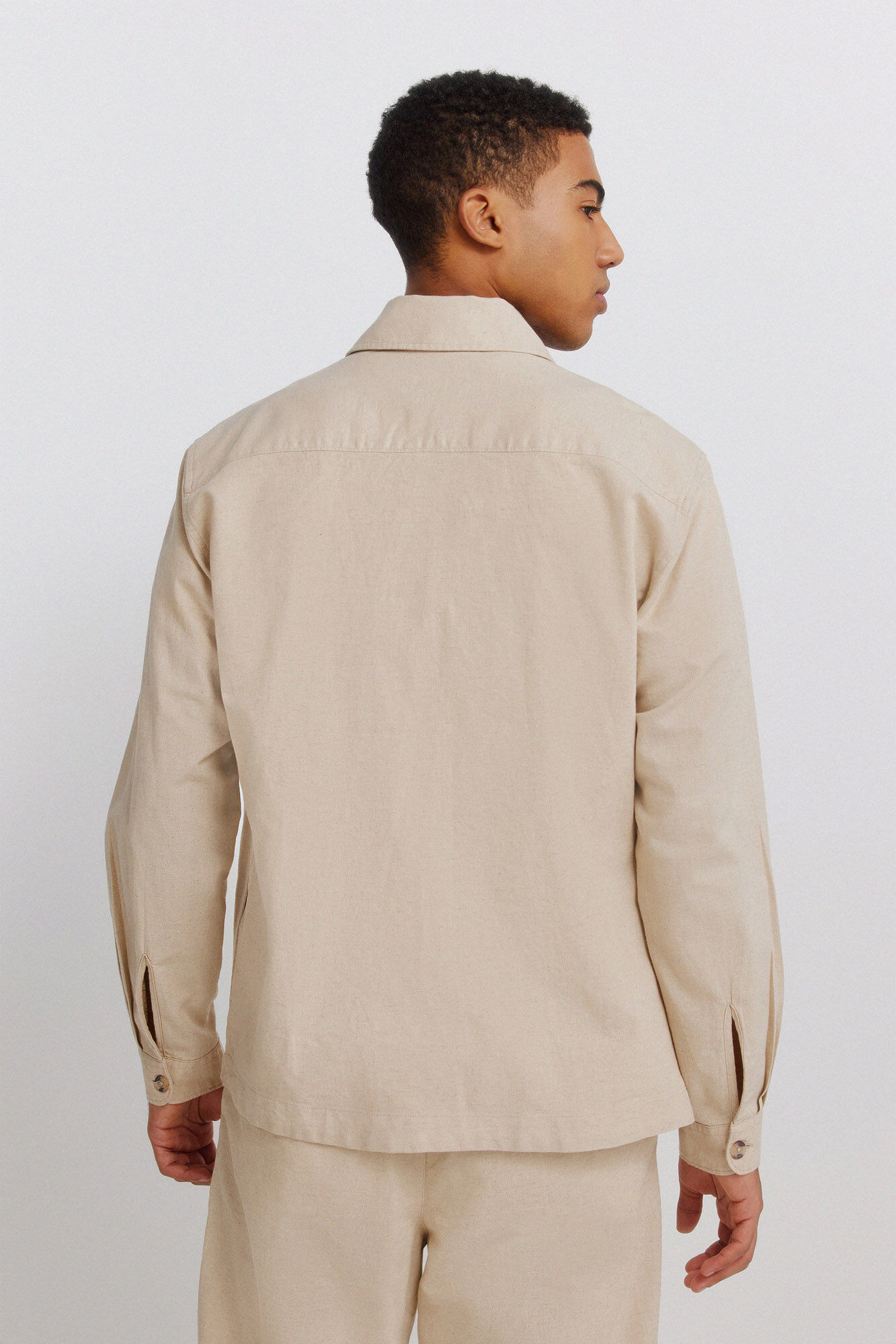Springfield Sobrecamisa de lino con bolsillo beige
