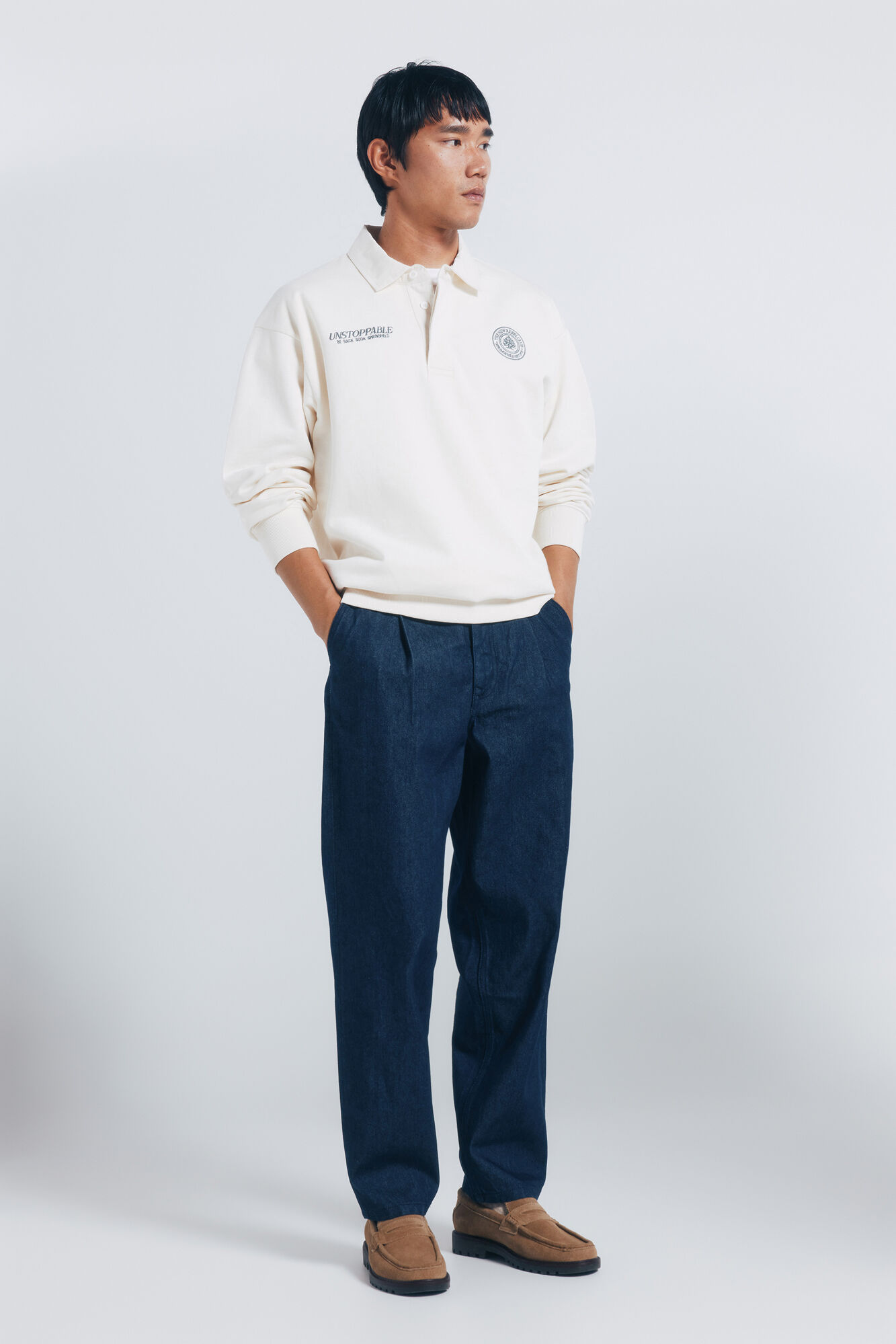 Springfield Sudadera con cuello de rugby blanco