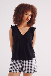 Springfield Playera volantes bordado suizo circular negro