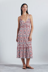 Springfield Vestido midi estampadado étnico geométrico beige