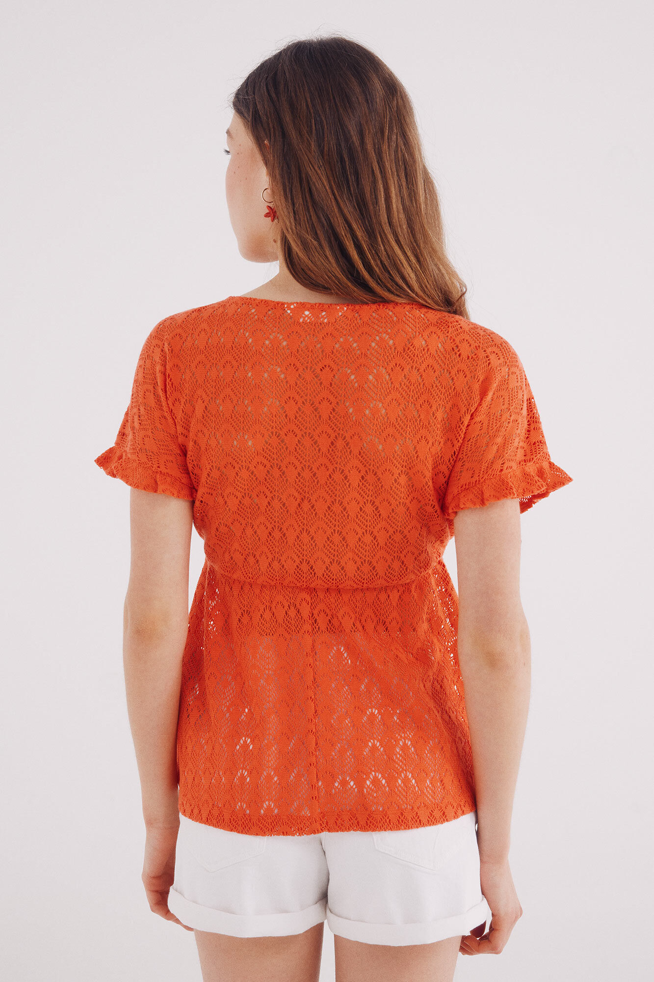 Springfield Top crochet lazo borlas coral