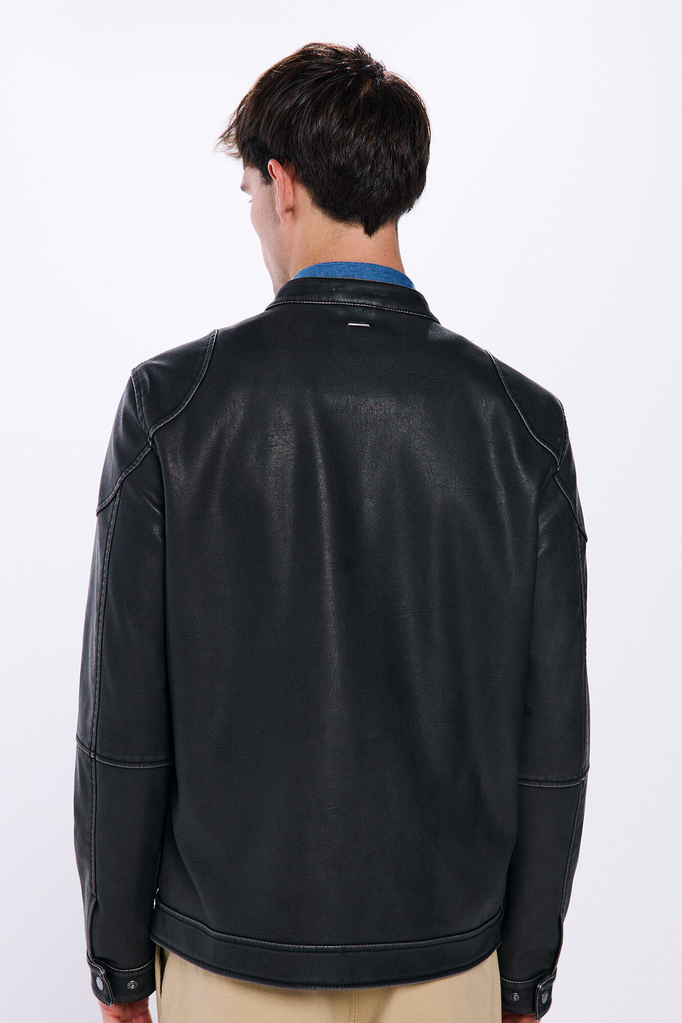 Springfield Chamarra motera efecto piel lavada estampado