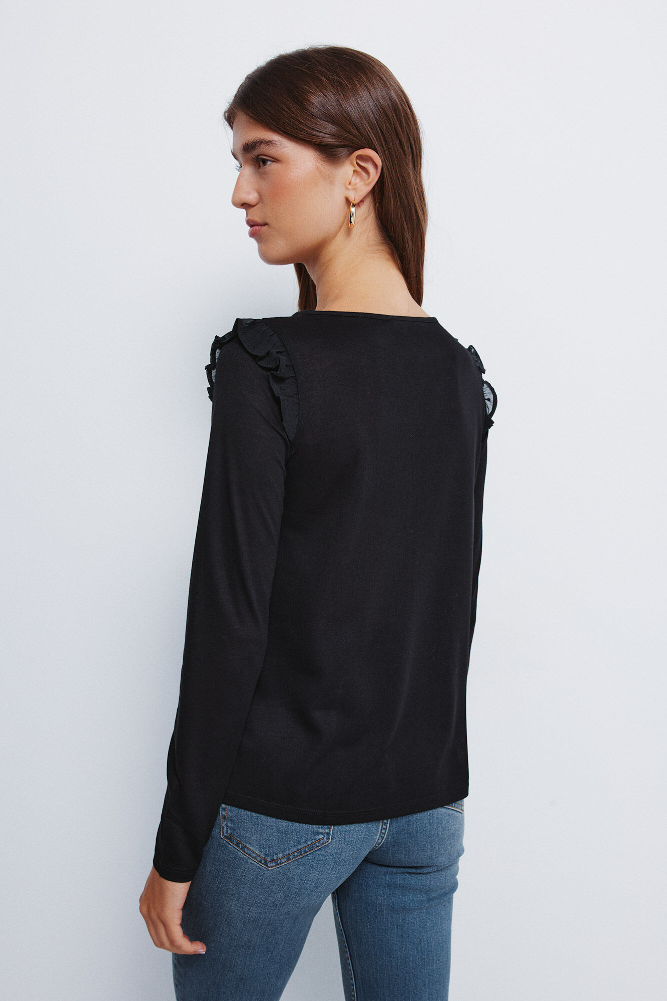 Springfield Playera plumetti hombros volante negro