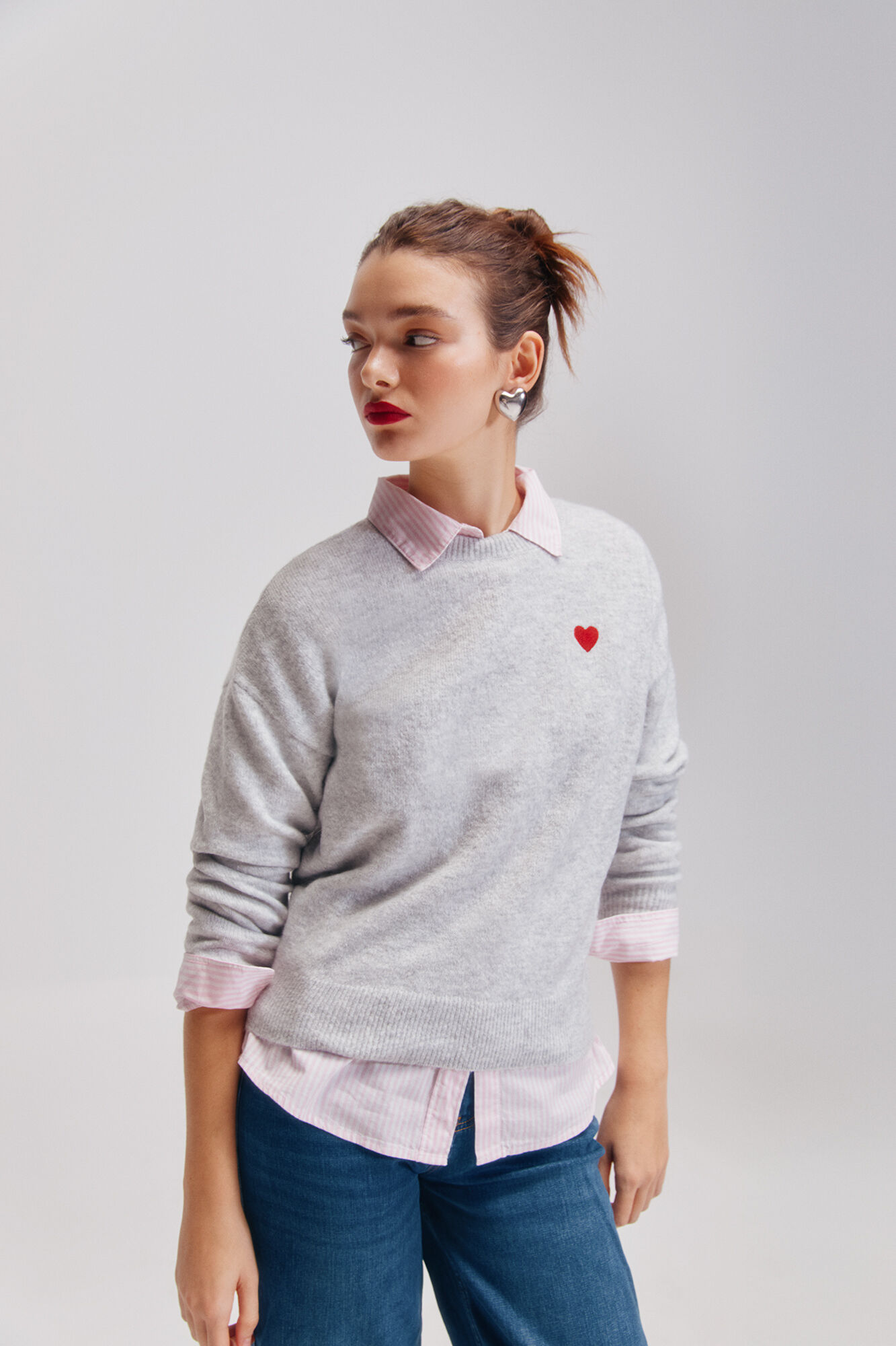 Springfield Su&eacute;ter coraz&oacute;n bordado gris