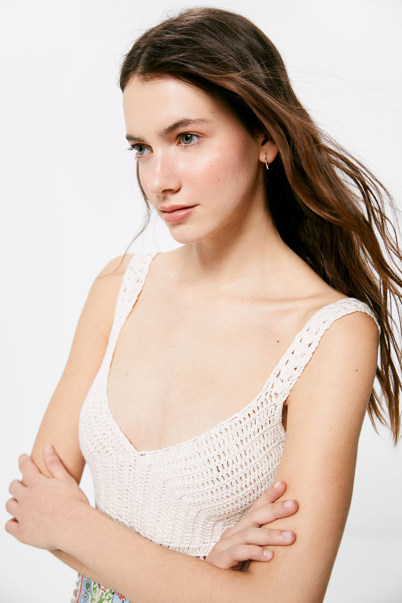 Springfield Vestido Midi Crochet Combinado beige
