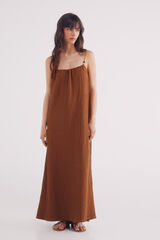 Springfield Vestido midi tirantes bolitas café