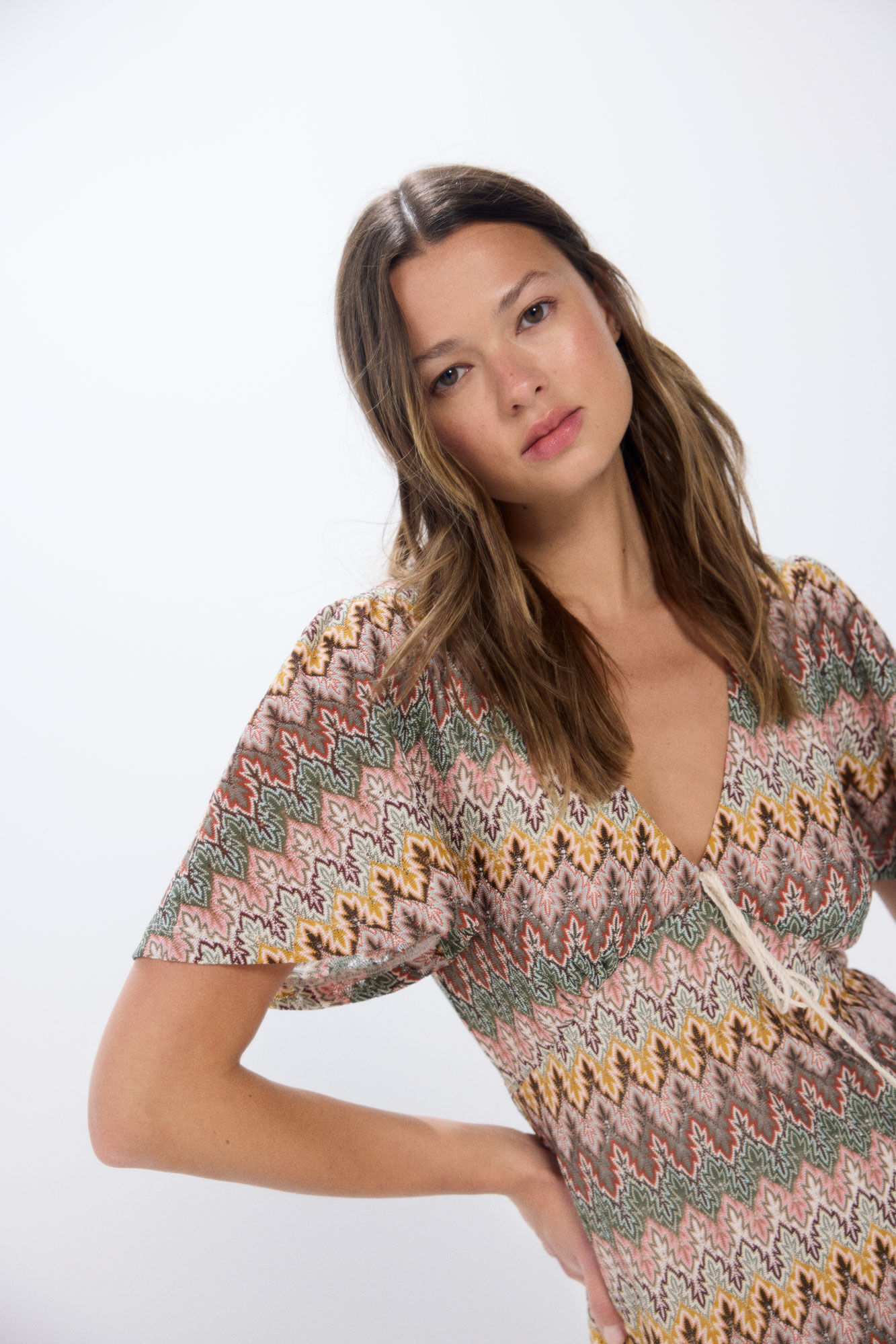 Springfield Vestido midi estructura zig zag kaki