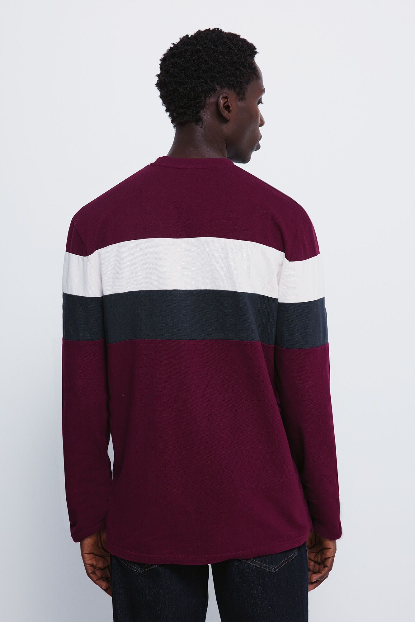 Springfield playera de piqu&eacute; de manga larga con cortes p&uacute;rpura