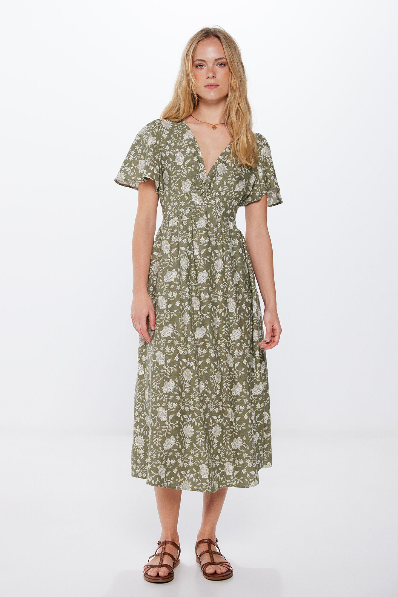 Vestido Springfield Manga Larga Vestido Midi Springfield Con Abertura Trasera De Lazo - Manga Larga Para Mujer Vestido Mujer Elegante