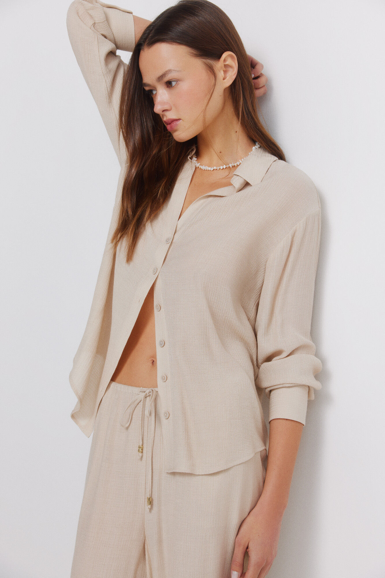 Springfield Camisa de manga larga a rayas kaki