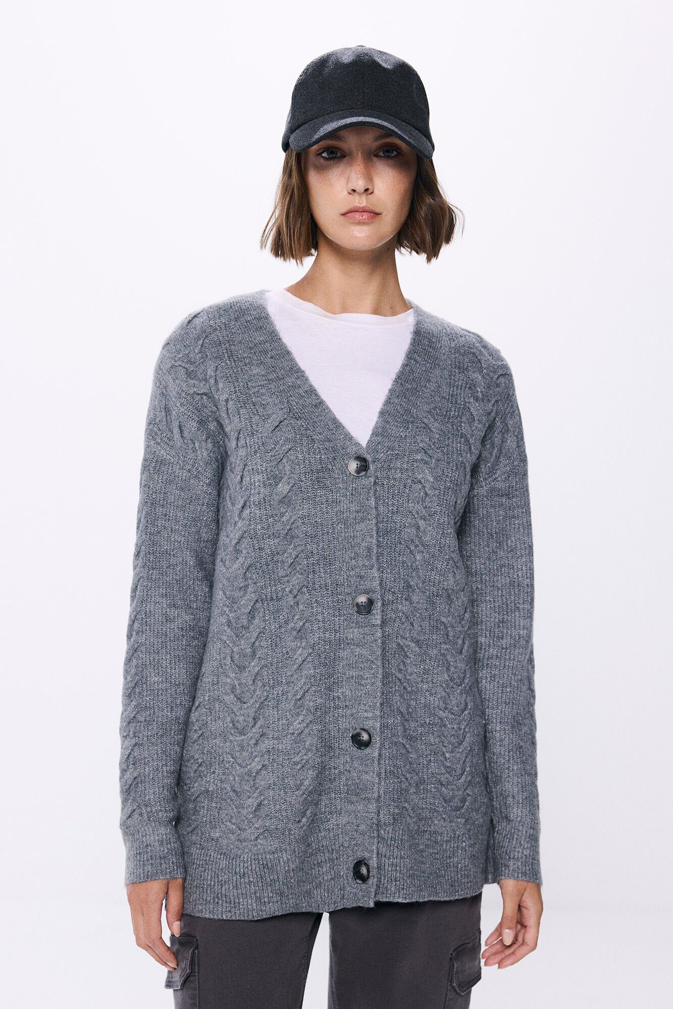 Springfield C&aacute;rdigan cable knit gris