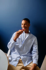 Springfield Camisa oversize rayas popelín azul