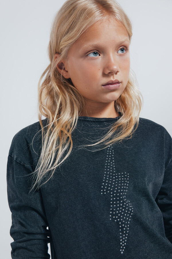 Springfield Kids Playera manga larga rayo diamantes niña gris
