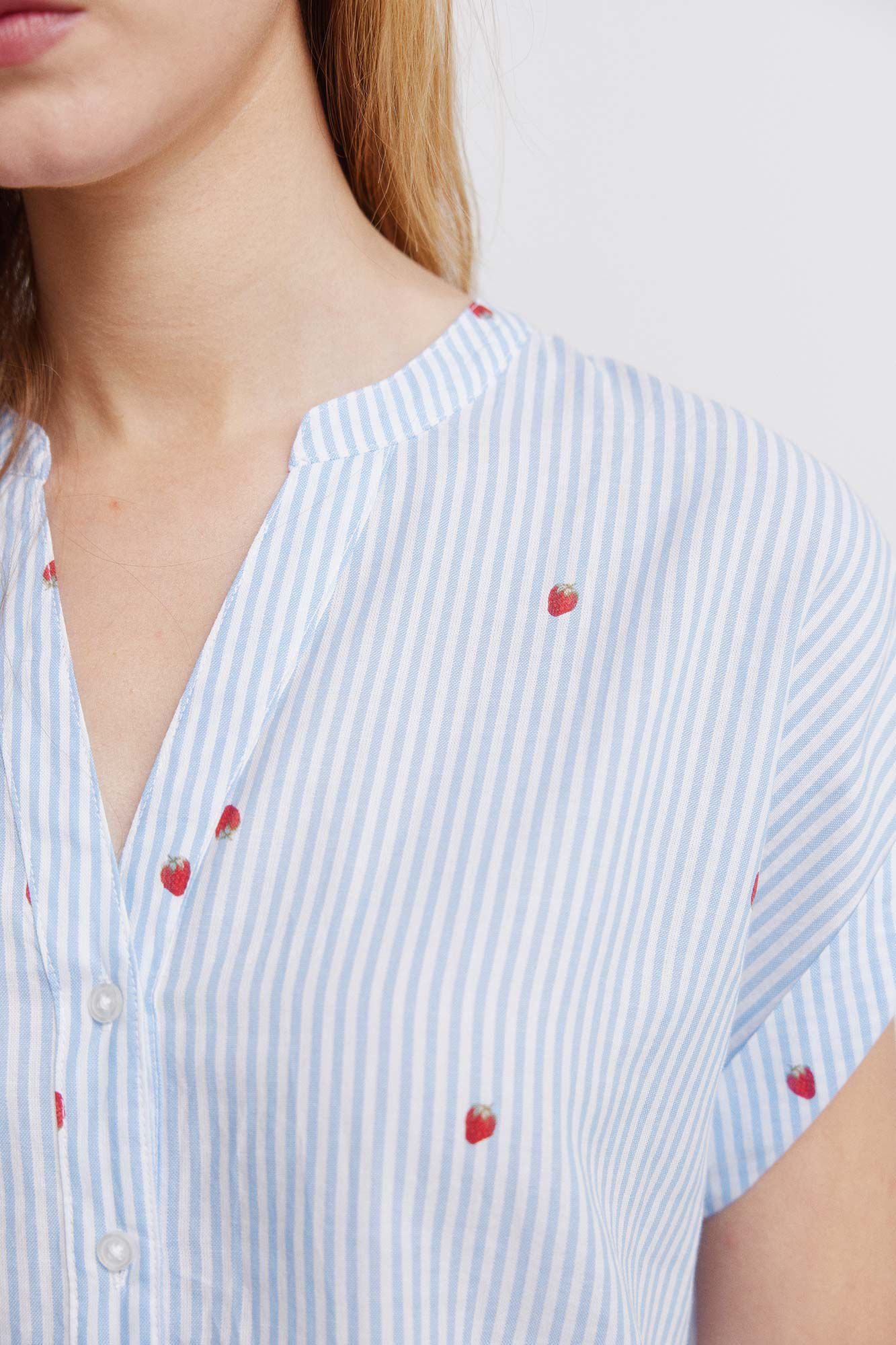 Springfield Camisa de algod&oacute;n cuello mao turquesa