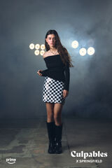 Springfield Falda corta cuadros lentejuelas negro