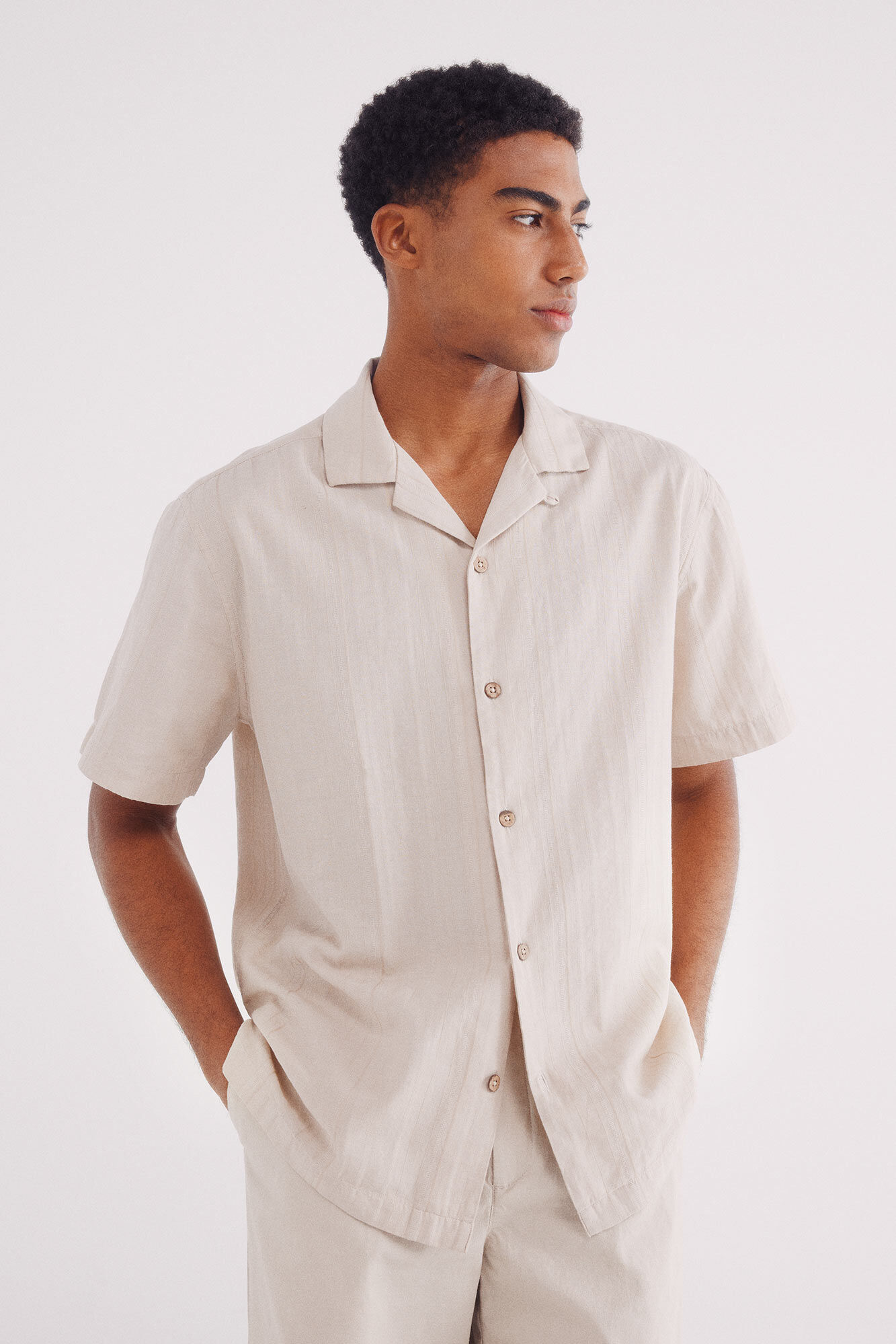 Springfield Camisa manga corta jacquard ligero beige