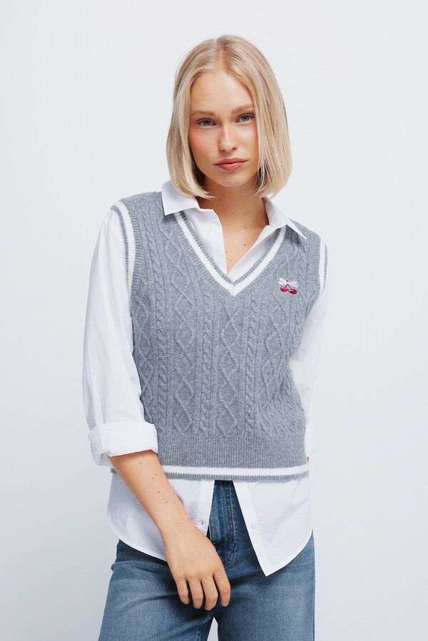 Springfield Chaleco tejido bordado gris