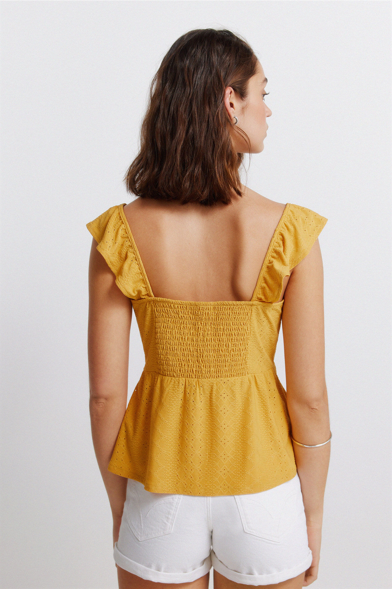 Springfield Playera de tirantes con volantes amarillo