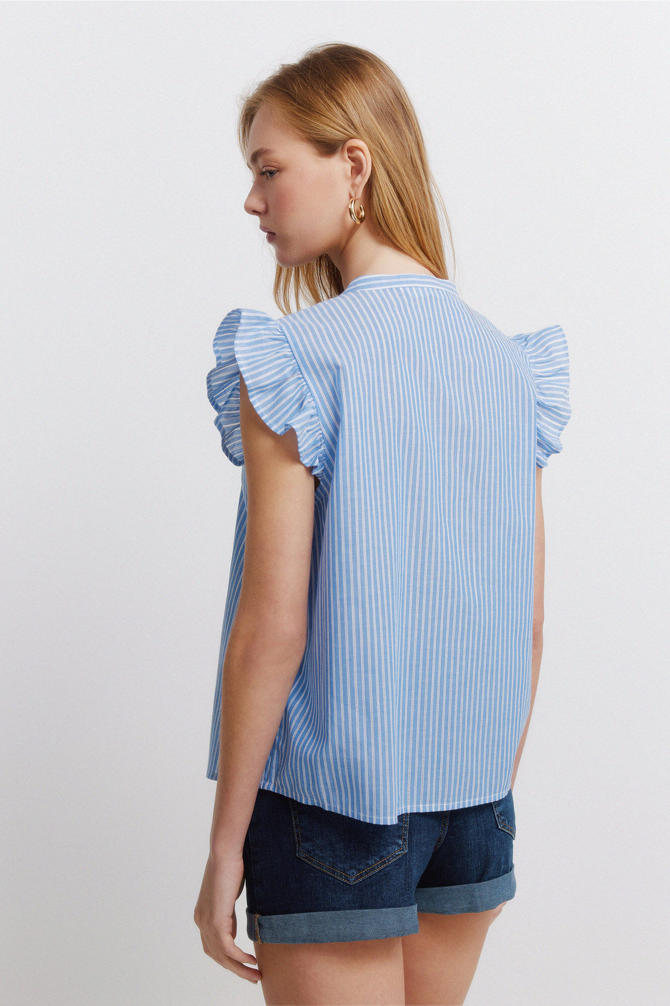 Springfield Blusa de encaje con volante turquesa
