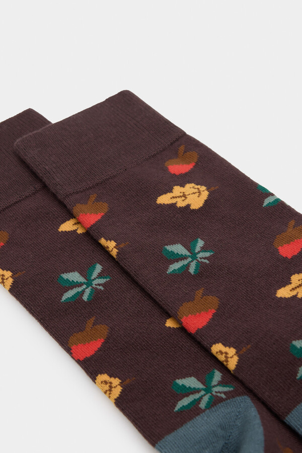 Springfield Calcetín alto dibujos otoñales café