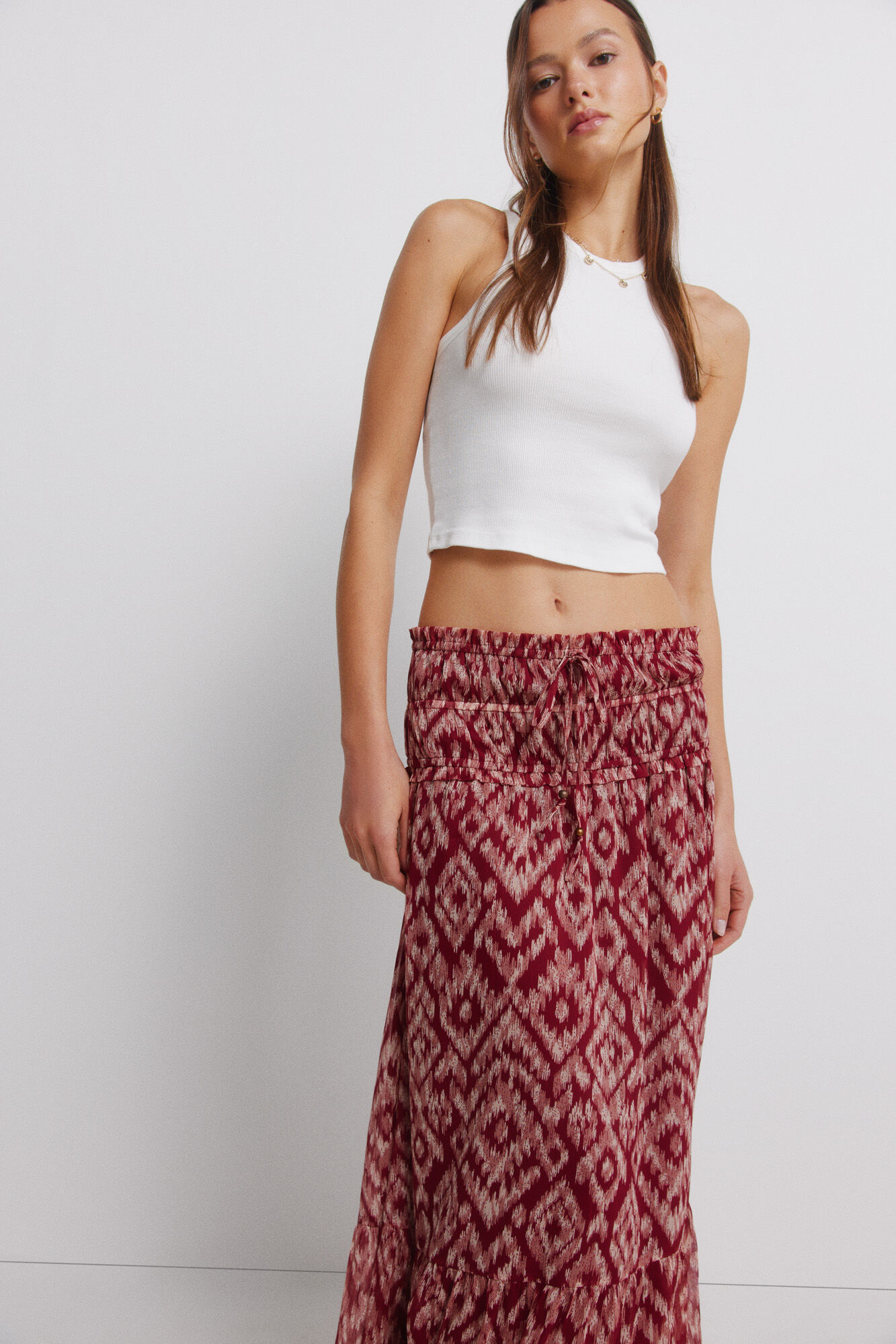 Springfield Falda larga smock en la cintura p&uacute;rpura