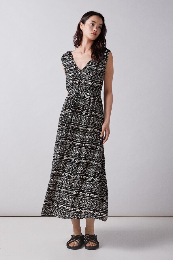 Springfield Vestido midi crochet hombros negro