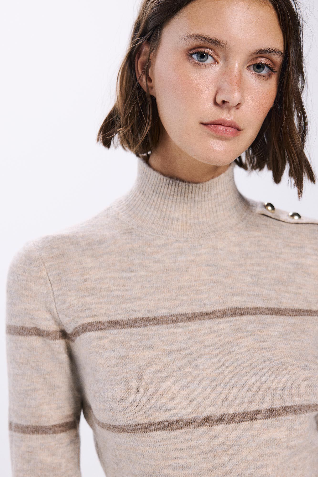 Springfield Vestido midi tejido botones hombro caf&eacute;