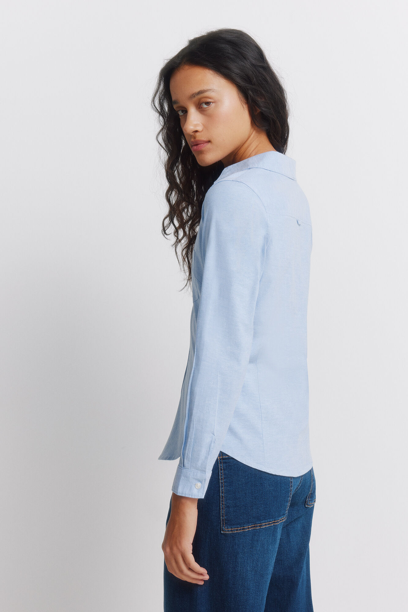 Springfield Camisa de algod&oacute;n Oxford con escote en PICO azul