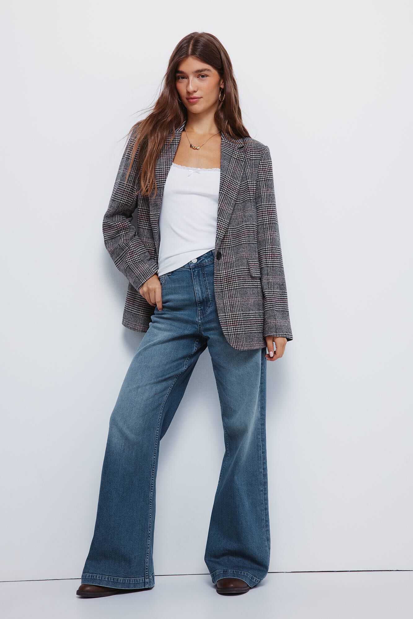 Springfield Blazer a cuadros beige