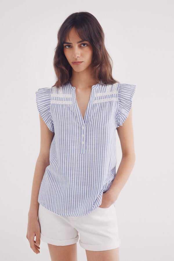 Springfield Blusa lace insertado azul