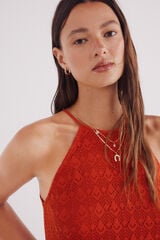 Springfield Top escote halter crochet naranja