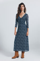 Springfield Vestido midi frunces estampado azulado