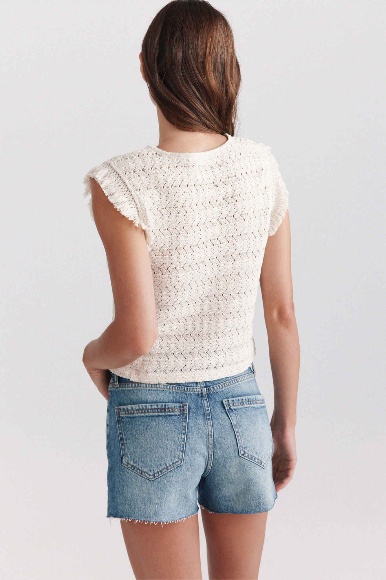 Springfield Top de crochet con flecos beige