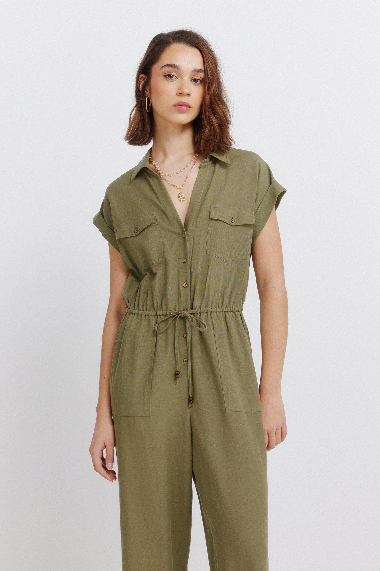 Springfield Jumpsuit de lino con bolsillos