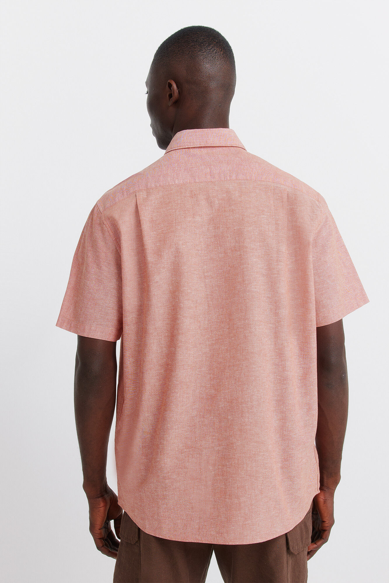 Springfield Camisa de manga corta de lino naranja